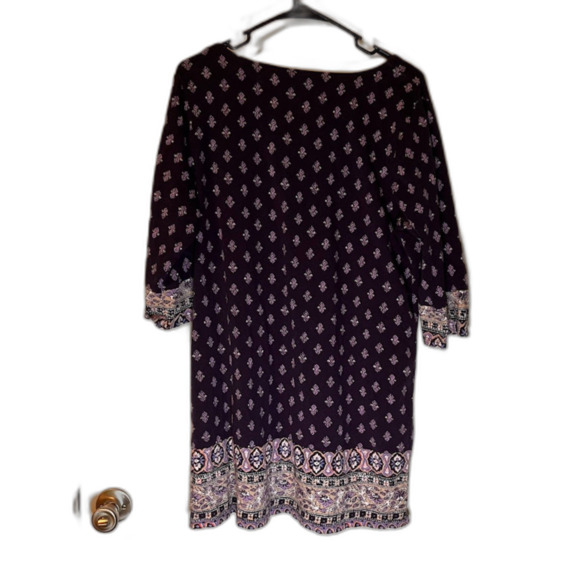 Lucky Brand Tunic XL Blue Batik Print Contrast Hem 3/4 Sleeve Bohochic Top - Picture 4 of 10